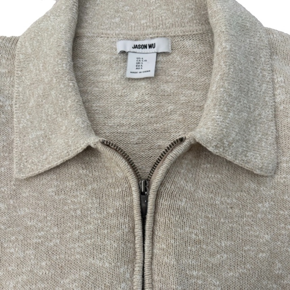 Jason Wu Neutral Marled 1/4 Zip-Neck Short Sleeve Linen Knit Polo Size L